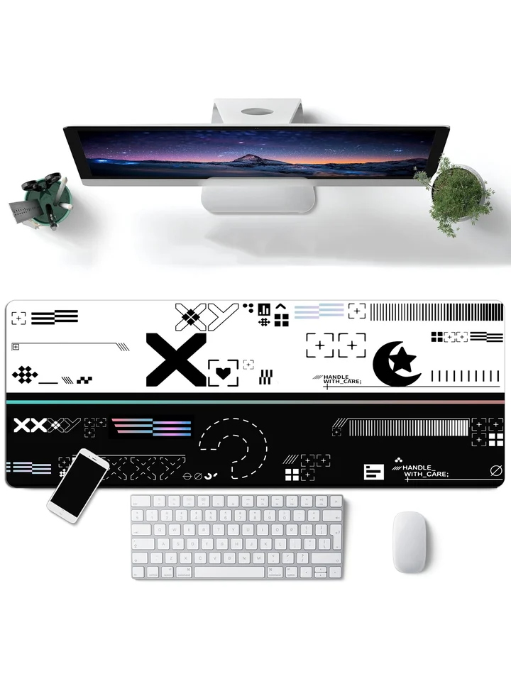 Čierna a biela vzorová klávesnica Mouse Desk Desk Desk, 3D herná podložka myši s darčekovou podložkou s nekĺzavou gumovou základňou prešívaných hrán
