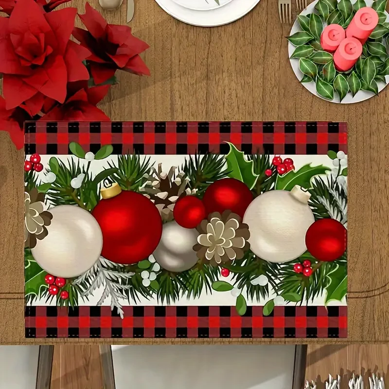 Čierna a červená Ginghamská vianočná súprava sada 2 check Plaid Play Place Rats for Home Kitchen jedálenský stôl dekorácia