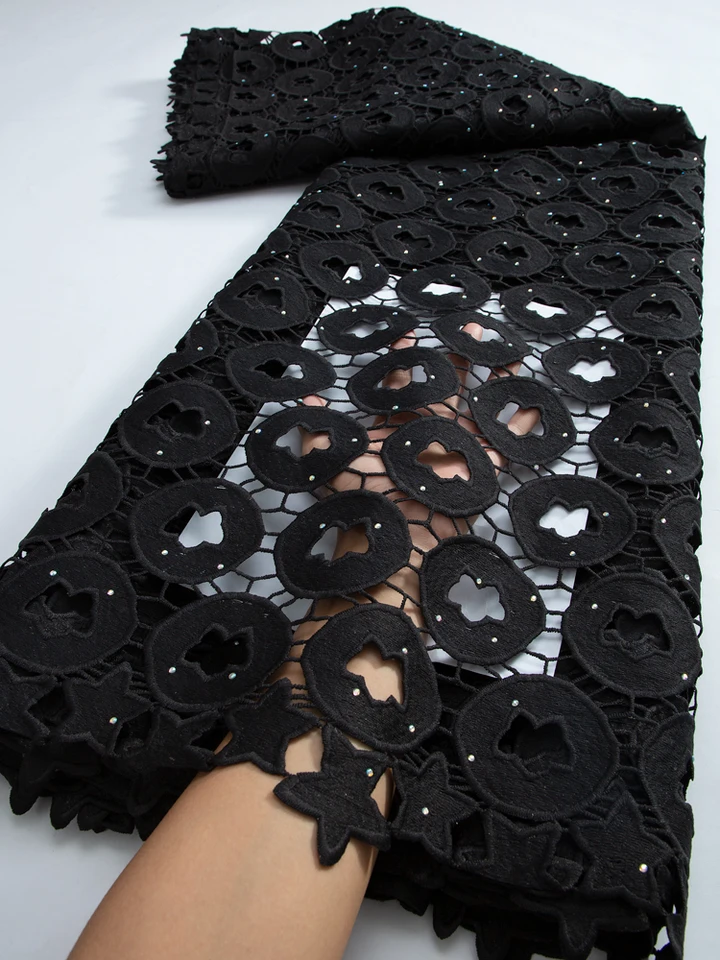 Čierna africká čipka Lace Lace Vysoko kvalitná vodná rozpustná čipka s kameňmi Nové nigérijské šaty pre ženy 2023 TY3281