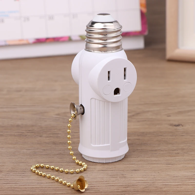 Čierna biela americká výkonová zástrčka do E26 to USA Adapter Adapter Lamp Držiteľ základnej zásuvky Svetlo Pull reťaz s prepínačom Ameriky Premena Ameriky