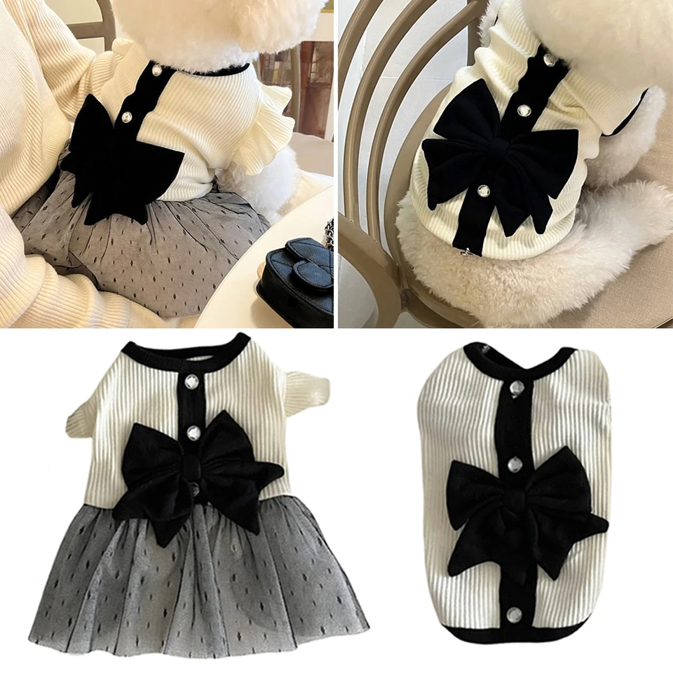 Čierna biela biela psie šaty pre psie oblečenie pre domáce zvieratá s veľkým pulózom z bavlny Puppy Tričko Pes Cloth Cat