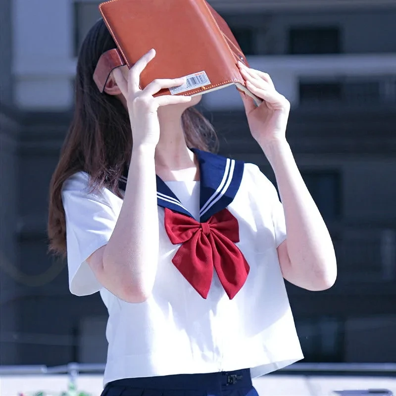 Čierna biela JK Uniforma Summer Krátky/dlhý rukáv Japonské školské uniformy Dievčatá Sailor Sety Secreed Sukňa JK Uniform Cos Costume