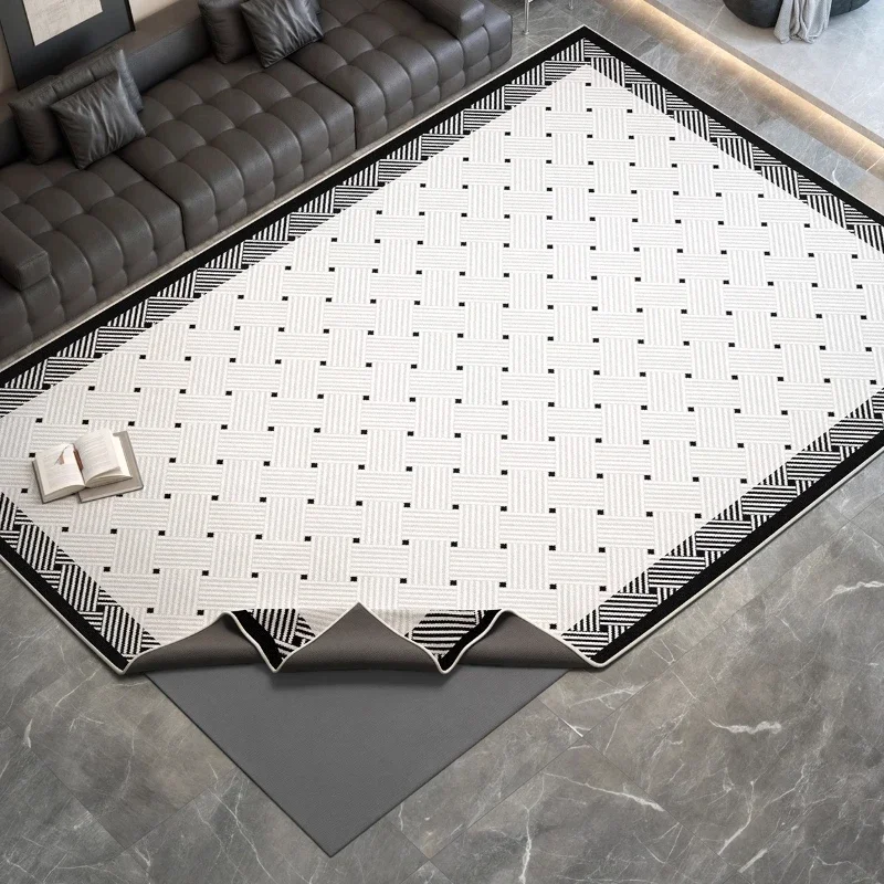 Čierna biela minimalistická obývacia izba dekorácia koberec