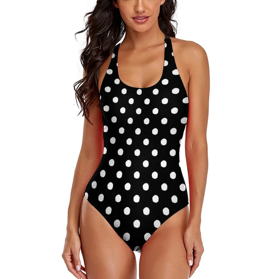 Čierna biela punka bodky plavky Sexy retro tlač jednodielneho plavky Push Up Bodysuit Farebné plážové oblečenie darčekový nápad