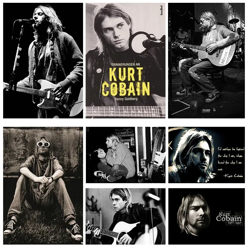 Čierna biela retro speváčka Kurt Cobain plagáty rock roll hudba vintage bar kaviarne dekorácie nástenné umenie plátno maľba
