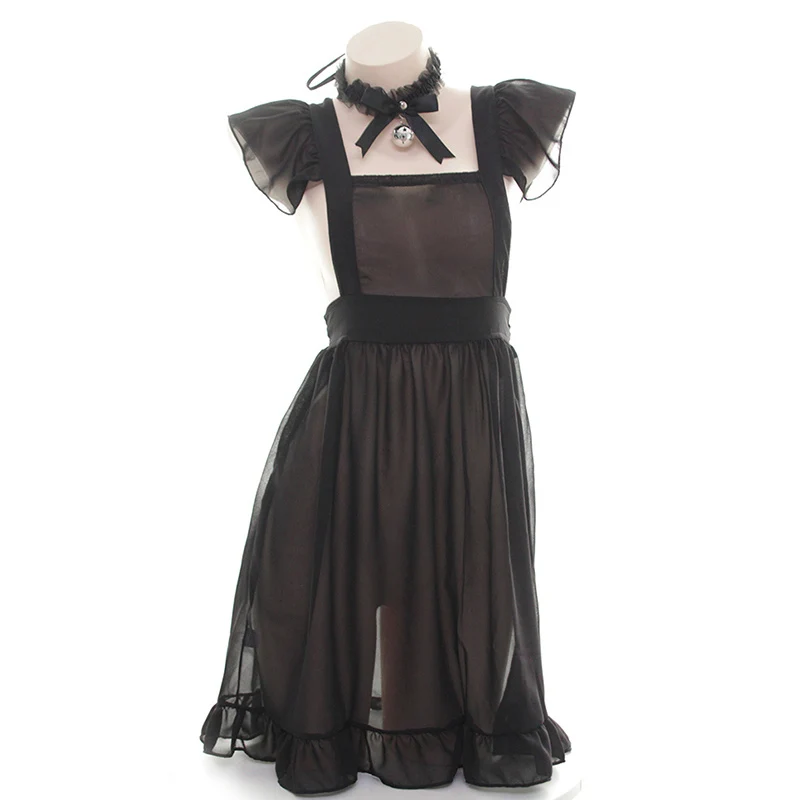 Čierna biela sexy francúzska slúžka zástera pre ženy kostým kostým cosplay služobník lolita šaty spálne domácnosť zástera čipk