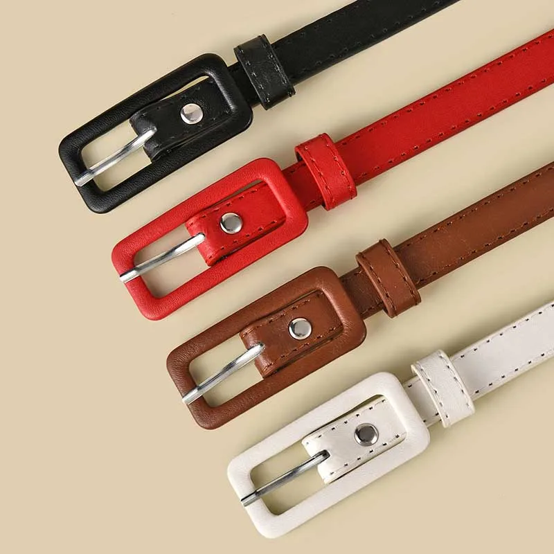 Čierna biela červená hnedá kožená kožené pásy tenký chudý pás nastaviteľný kožený opasok Sladkosť Ženy Ženské opasky pre šaty