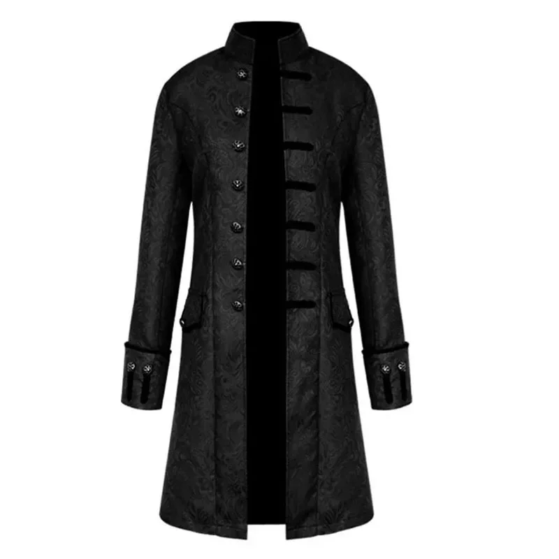Čierna gotická parná sa steampunk bavlnená kabát viktoriánsky kostýmy Edwardian Pánske dlhé vojenské uniformy obleky