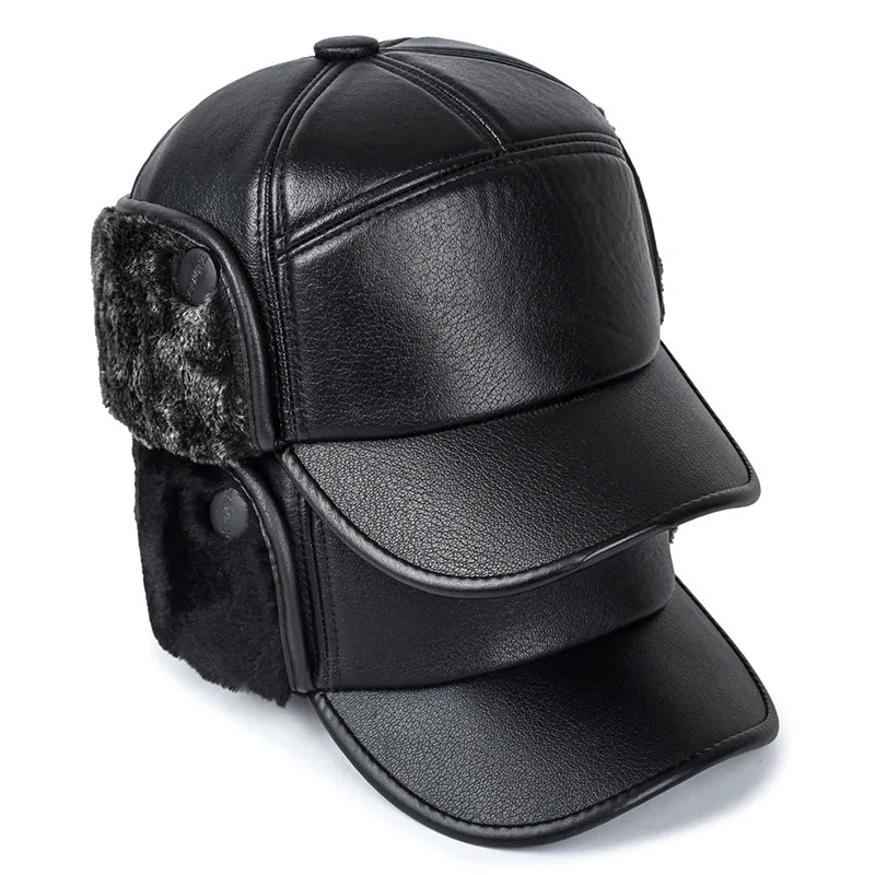 Čierna kožušinová baseballová čiapka pre mužov Zimný teplý klobúk Snapback Ženy Kosti Dad Caps Gorras Uši skustených čiapiek