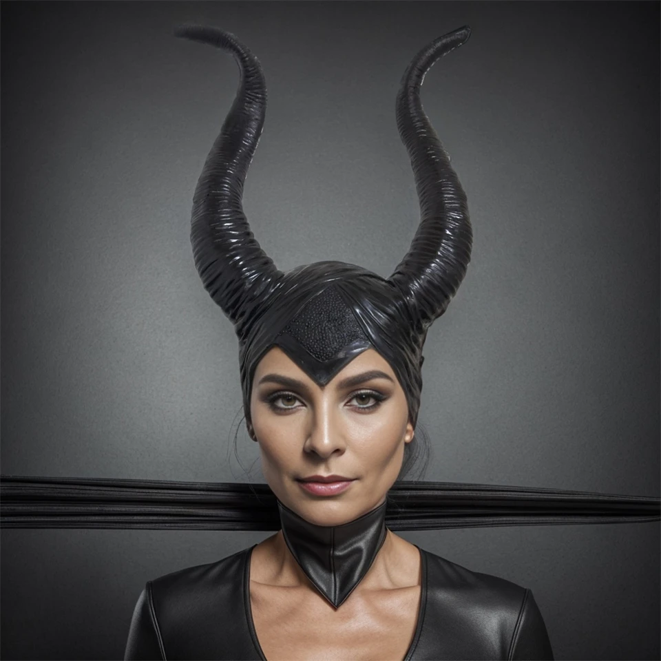 Čierna kráľovná čarodejnica Demon Horns Hat and Mask Cosplay, Animal Headpiece, Halloweenova hlava, šaty na párty, propagácie