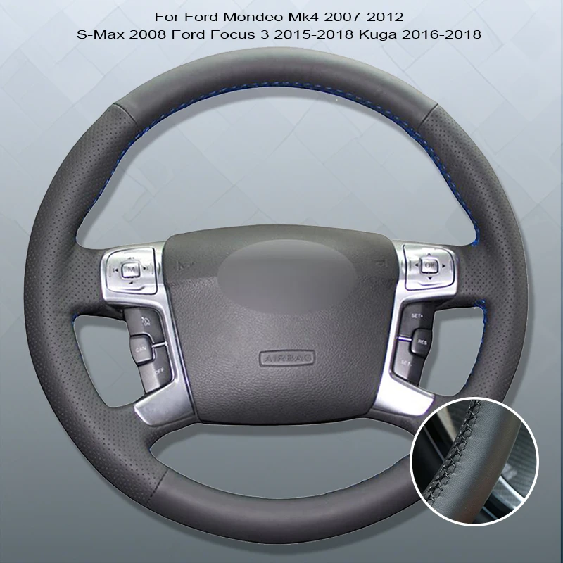 Čierna mikrovlákna kožená autá kryt volantu pre Ford Focus 3 Kuga Escape C-Max Custom DIY Automatické puzdro na volant