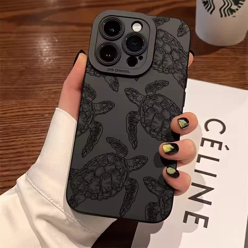 Čierna morská korytnačka Tlač pre puzdro pre Samsung S25 S23 S22 Ultra Plus S24fe Galaxy A16 A54 A15 A33 A35 A53 A55 A32 A52 Soft Cover Cover