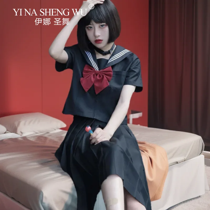 Čierna pravoslávna vysoká škola v štýle japonského kórejského študentského školského uniformy JK Uniforma pre dievča anime cosplay námornícke oblečenie top sukňa