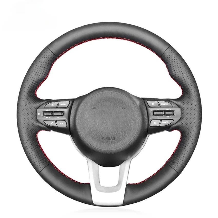 Čierna Pu Faux Leather Not-Slip Car Cover na volant pre Kia K2 Picanto 3 Rio 4 Stonic 2017 2018 2019 2020 2021 2022 2023 2024