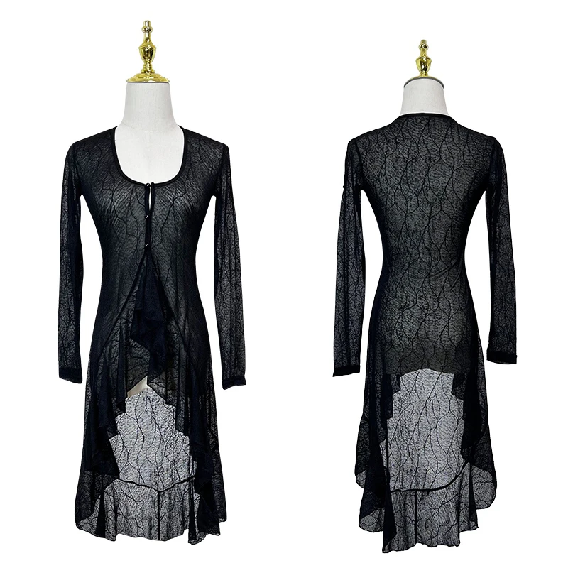 Čierna sieťovina Women Women Latinské tanečné oblečenie dlhé rukávy Sexy prax Wear Moderné tanečné šaty Rumba Dresen Latin Latin Coat Dnv20337