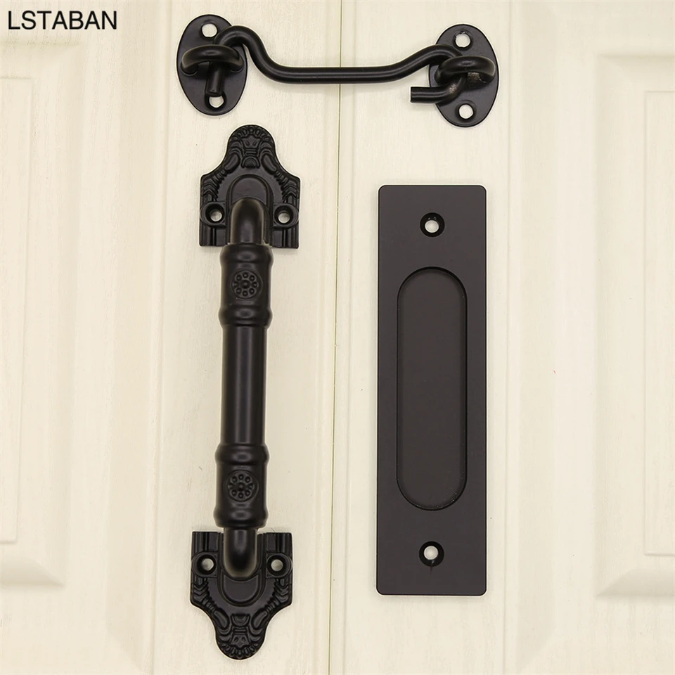 Čierna stodolová rukoväť kľučky nábytku skrinky skrinky Hook Dvere Set Set Posuvné dvere skryté push Pull Gomb Hardware Príslušenstvo