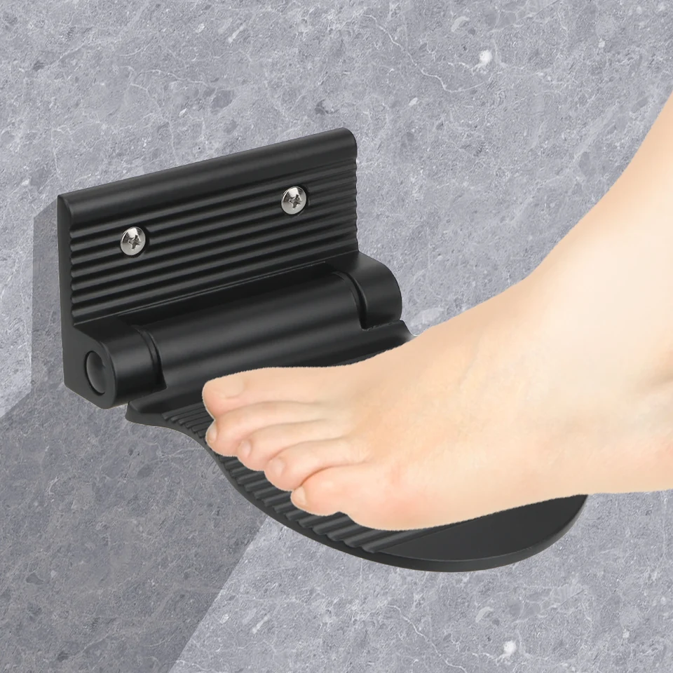 Čierna/strieborná protišmyková fóra Footrest kúpeľňa REST Zložka skladací hardware sprchová podnožka hliníková zliatina zliatiny Pedál shop