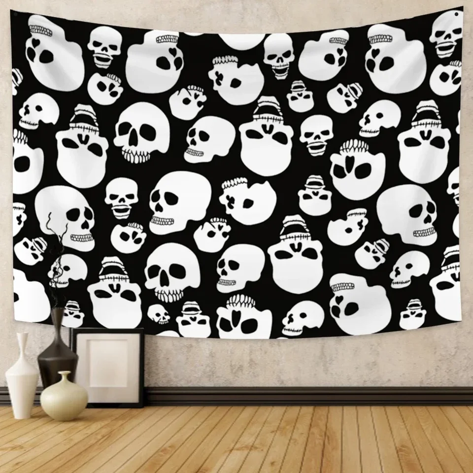 Čierna veštenie lebky Tlač tapisériu Bohemian mandala tapiséria čarodejnícka stena zavesenie obývacej izby spálňa prikrývka pláž rut