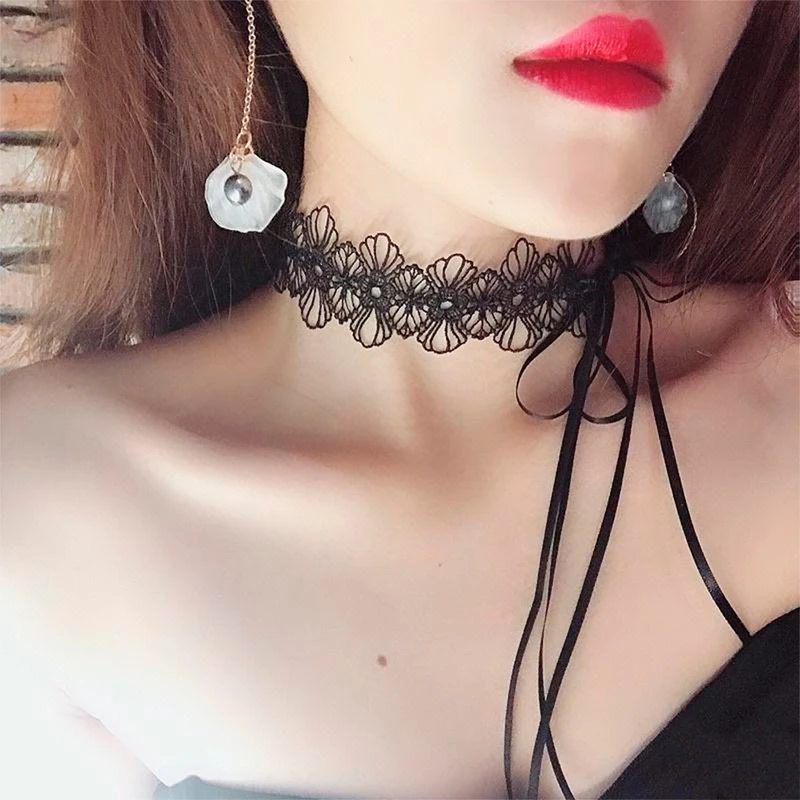 Čierna čipka Choker pre ženy dievčatá gotický luk