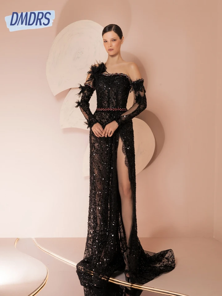 Čierna čipka ilúzia Matka večerných šiat Elegantný korzet A Line Party Promary Prom šaty prispôsobené štýlové koktailové oblečenie