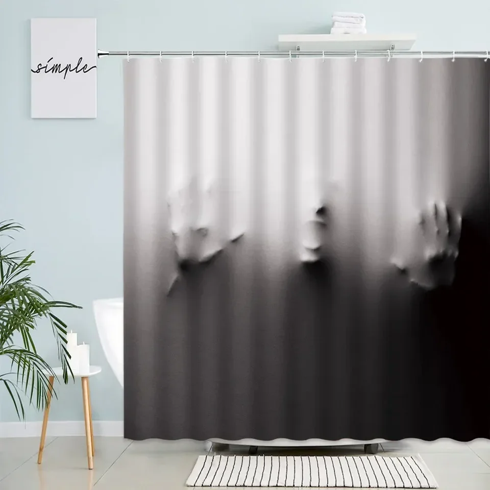 Čierna šedá ombre sprchové záclony Horor Silhouette pozadie dekorácie nepremokavá polyesterová tkanina Kúpeľňa závesné súpravy s háčikmi