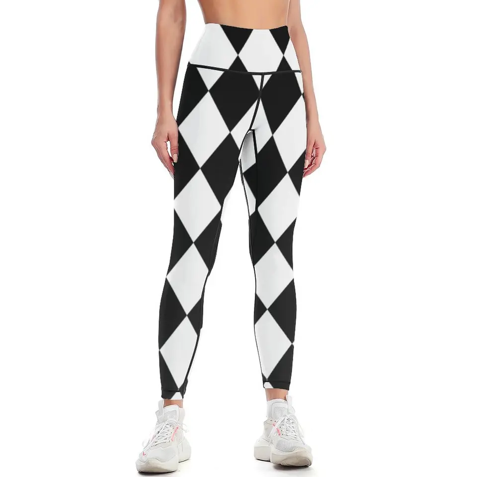 Čierne a biele harlekýnske vzory legíny športové oblečenie Žena Push Up Up Legging Set Set Dámske nohavice Dámske legíny