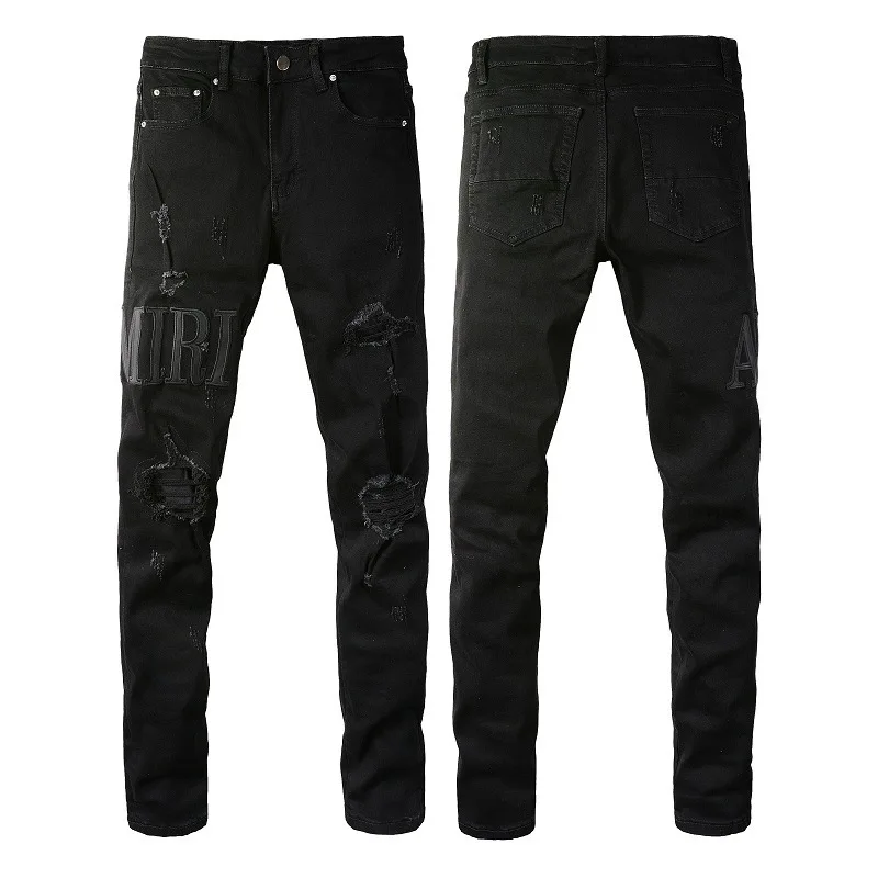 Čierne dierky na vysokej ulici Priehľadné kryštály Patchwork napínanie Slim Fit Smienky Patch