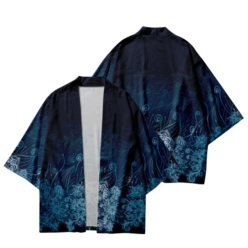 Čierne kimono kardiganové ženy Men Japanese Obi Male Yukata Pánska japonská vlna Haori Carp Print Coat Tradičné japonské oblečenie