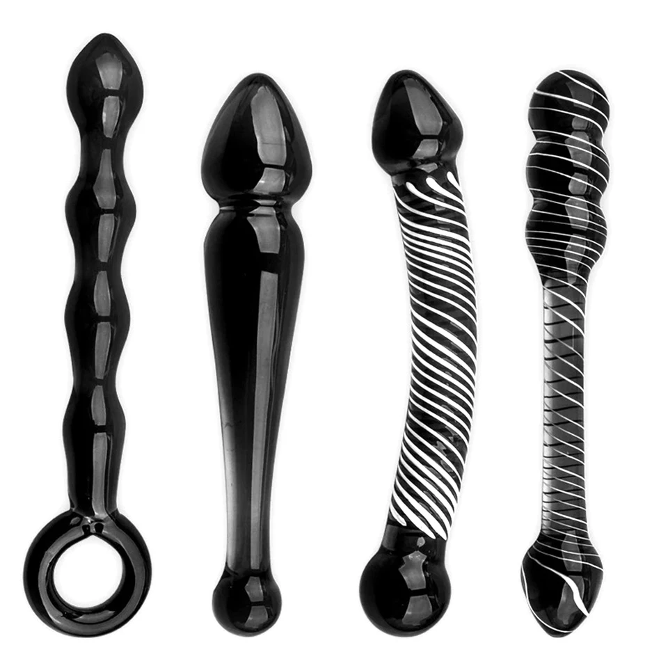 Čierne kryštálové sklenené hračky Dildo Anal Plug Gay Sex Hračky s dvoma análnymi guľôčkami pre mužov/ženy vaginálne análne dilatačné zadky