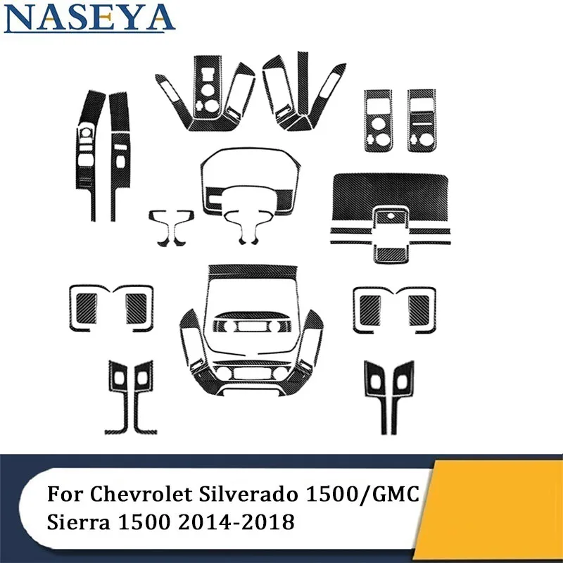 Čierne nálepky z uhlíkových vlákien pre Chevrolet Silverado 1500/GMC Sierra 1500 2014-2018 Interiérový dekoratívne doplnky automobilu