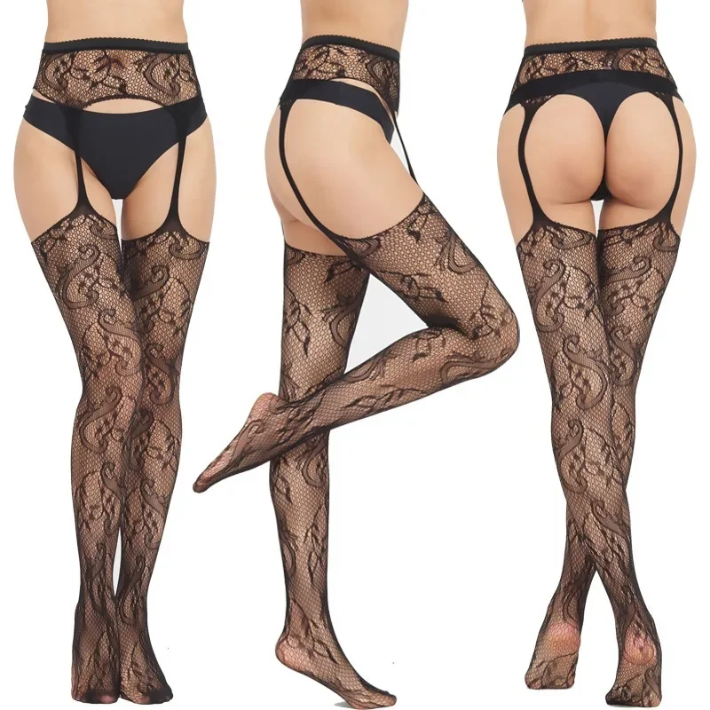 Čierne pančuchy Sexy spodná bielizeň Jacquard Fishnet pančucháče Transparentné pančuchy