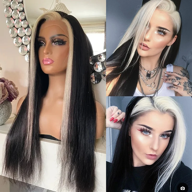 Čierne parochne biele zvýraznenie syntetickej parochne vopred vytrhnuté čipkové čipky pre ženy pre ženy dlhé priame čipkové parochne odolné voči teplu