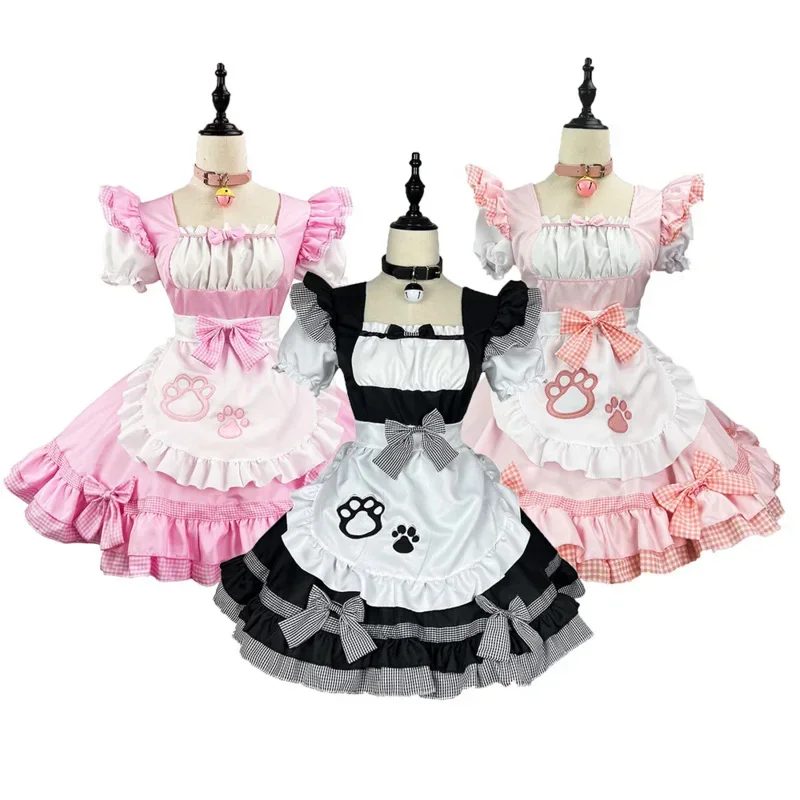Čierne roztomilé lolita mačka slúžky kostýmy cosplay mačka dievča slúžky oblečenie pre čašníčku slúžková párty pódium kostýmy s -5xl y