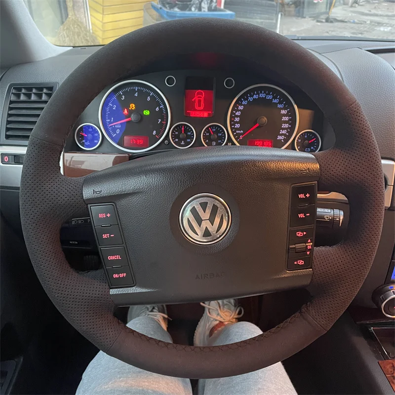 Čierne super jemné semišové kožené vrkoč mäkkých automobilov na volant obal pre Volkswagen VW Touareg Phaeton 02-05 2006-2010