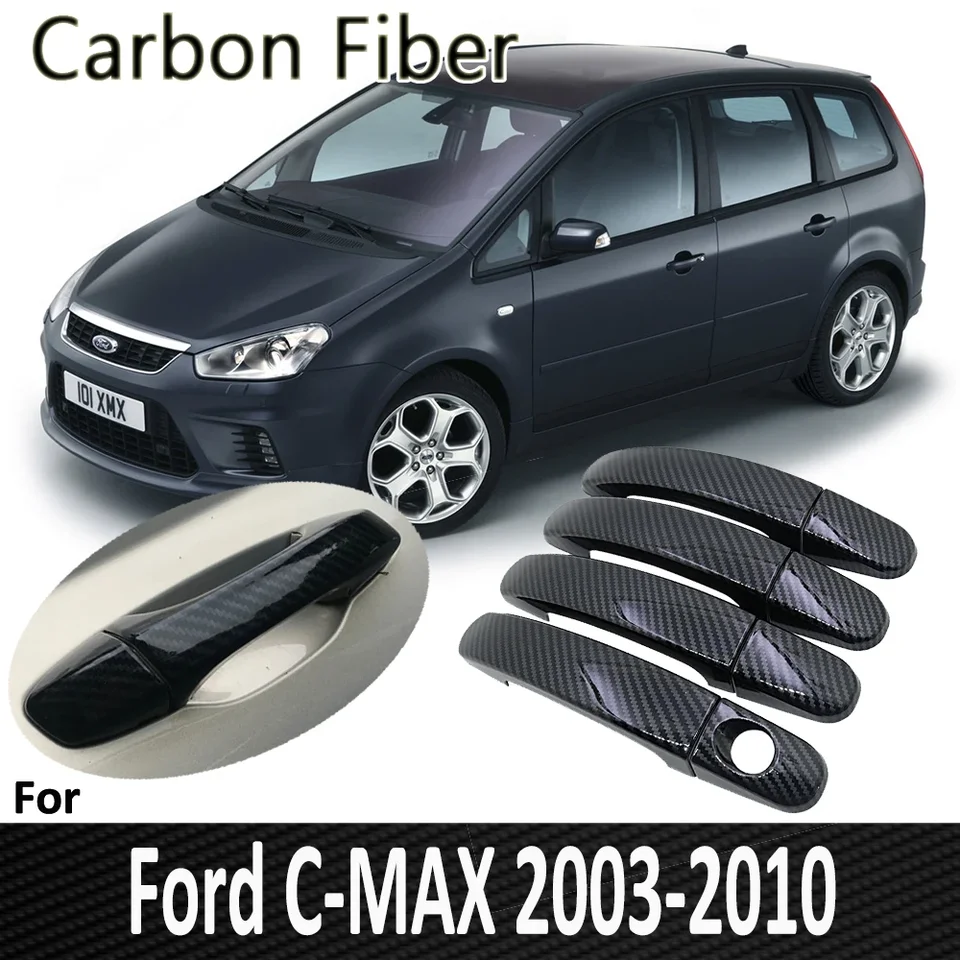 Čierne uhlíkové vlákno pre Ford C-Max C Max MK1 2003 2004 2005 2006 2007 2008 2009 2009 2010 Kryt rukoväte dverí Cover nálepka automobilov