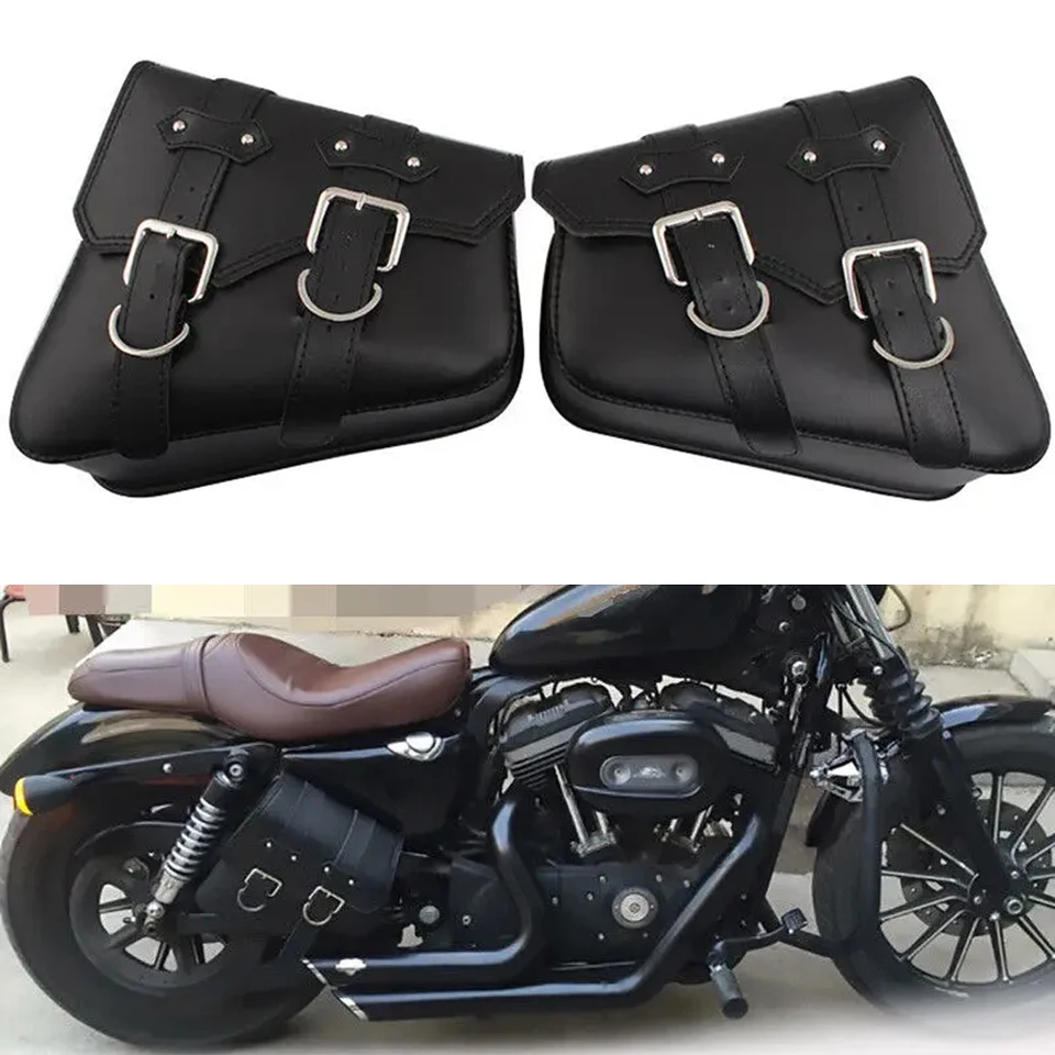 Čierne univerzálne motocykle Skladovacie tašky na sedlové tašky PU kožené hojdacie ramená Nástroj pre Harley Sportster XL883 1200