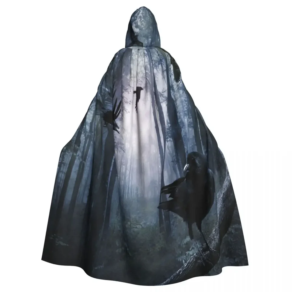 Čierne vrany lietajúce v nočnej lesnej kapucni Polyester Unisex Witch Čarodejnícke kostýmy Príspevok
