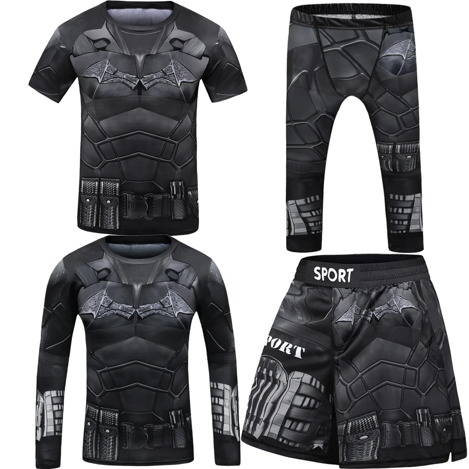 Čierne vysokokvalitné detské telocvične MMA Rash Guard Tričká Panty Boxing Elastic pás Rashguard Set MMA Shorts Rash pre deti