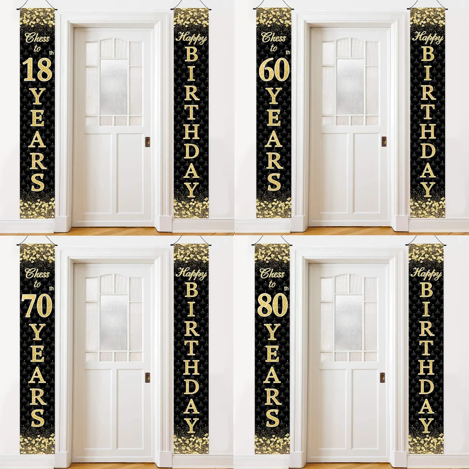 Čierne zlato narodeninové dekorácie Dvere Banner Všetko najlepšie k narodeninám Party Decor Decor 18 60 70 80 Birthday Party REPS Decor Outdoor Supplies