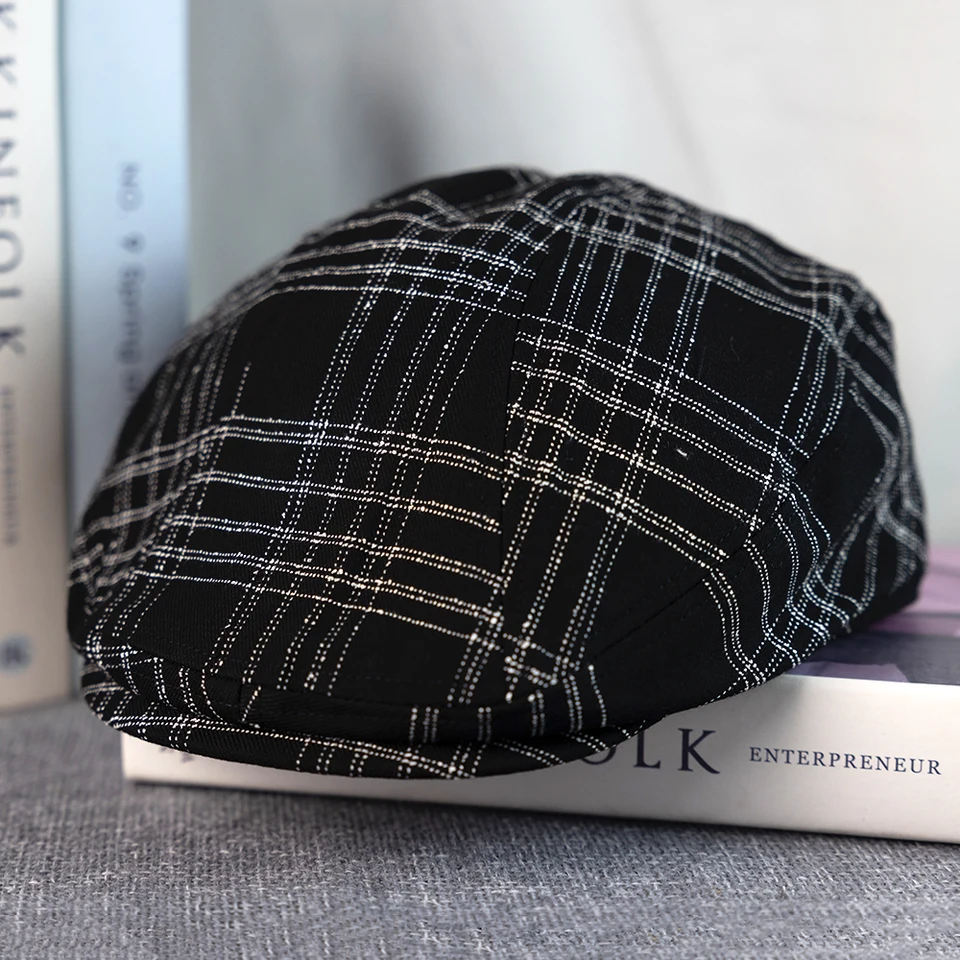 Čierne čierne bavlnené pidúry barety pre mužov Ženy Ženy stredného veku Jarné a jesenné klobúky Boina Newsboy Baker Linen Boy Hat A-62