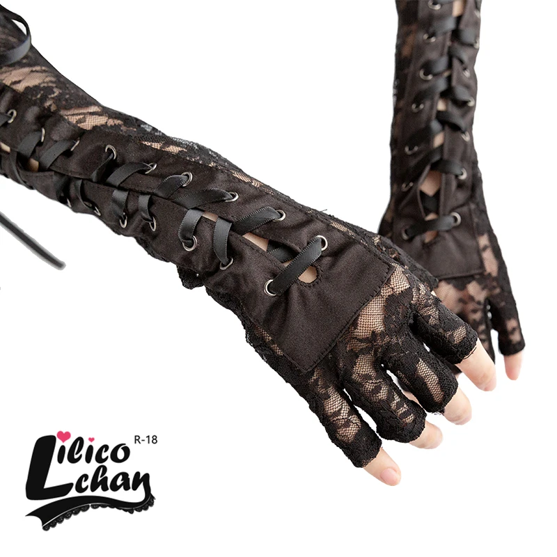 Čierne šnurovacie rukavice bez prstov lakťové parné pre dámske kostýmy Party Arm Warper Warper Sexy rukavice Clubwear Cosplay Accessories