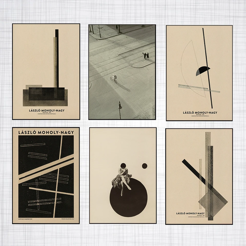 Čiernobiela Moholy Nagy Abstrakt stredného stredu Bauhaus geometrický plagát maľba maľba Nordic Wall Art Picture Domovod