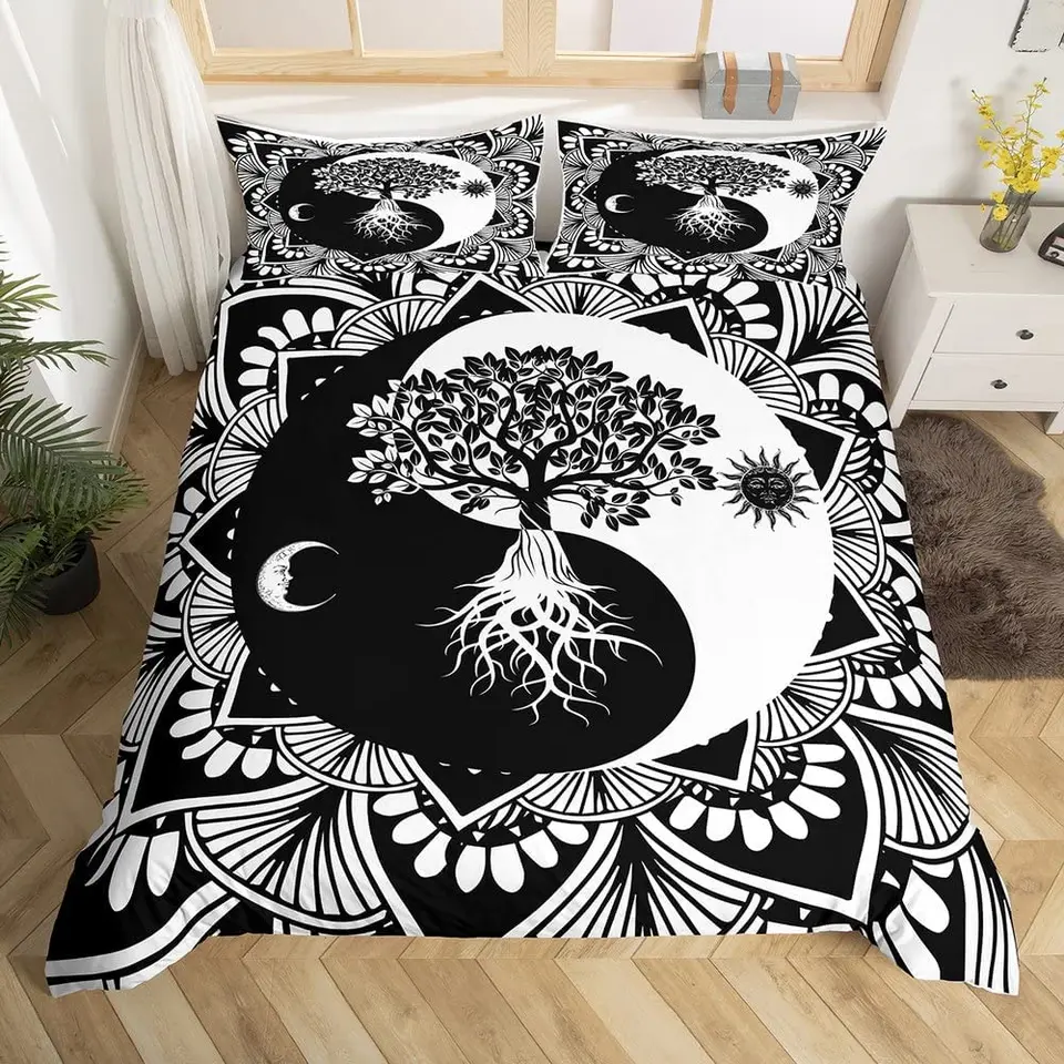 Čiernobiela obálka obliečky Česká pedálová podstielka pre deti, detské jin a Yang Polyester Polyester Cover Cover King Veľkosť kráľa
