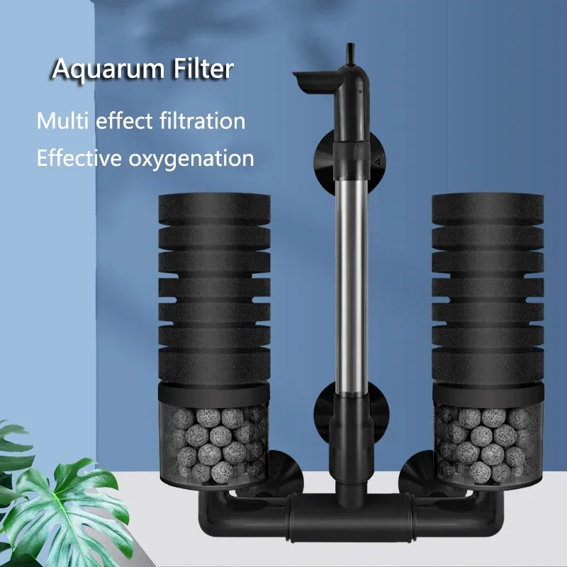 Čierny akváriový filter vhodný na čistenie a čistenie veľkých rybích nádrží Vzduchové čerpadlo Biochemické špongie Biologický filter