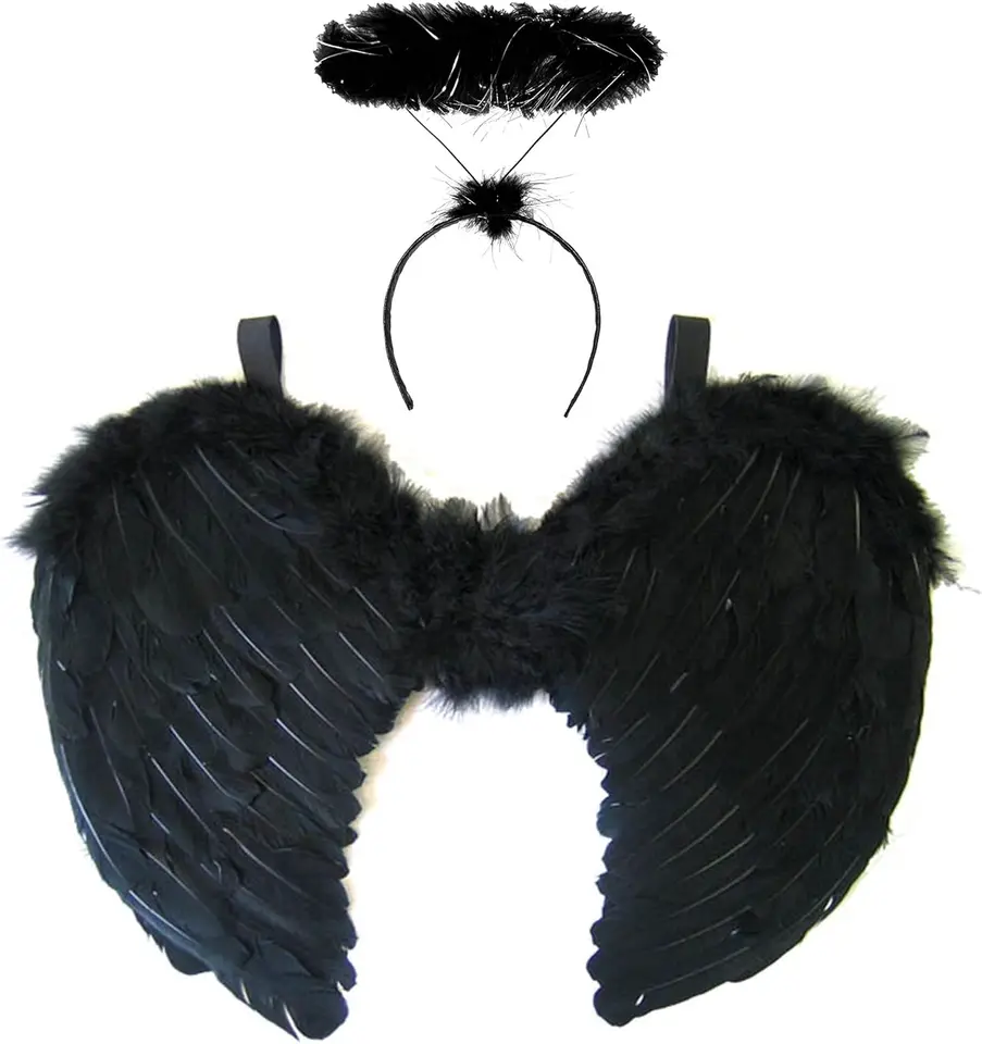 Čierny biely anjelský perie krídla Angel halo čelenka tmavý padný anjel kostým ženy Dievčatá Halloween vianočné párty šaty