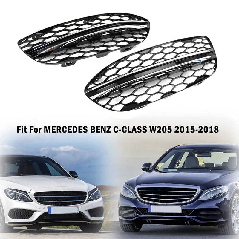 Čierny chrómový predný hmlový kryt Plastový hmlový obal FOG FILD FIL pre Mercedes Benz C-Class W205 2015-2018