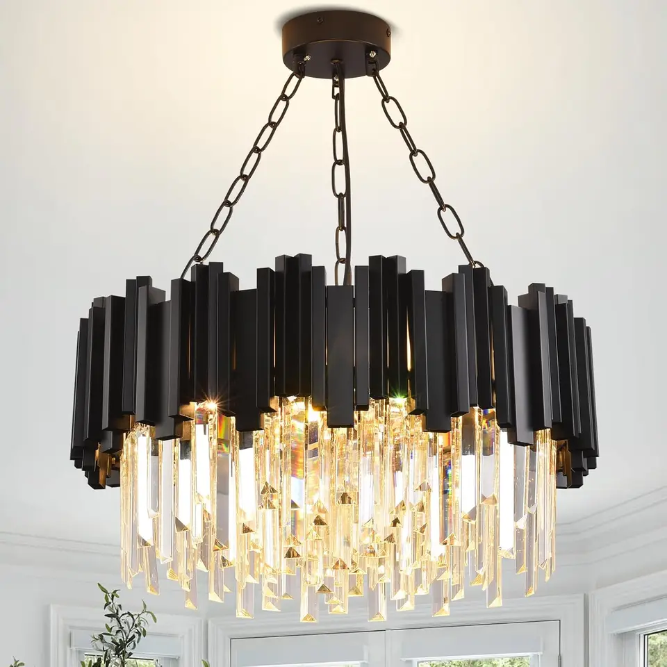 Čierny krištáľový luster moderný luster pre obývaciu izbu 9-svetlo svetlo svietidla pre vstupné schodisko spálne Foyer W22