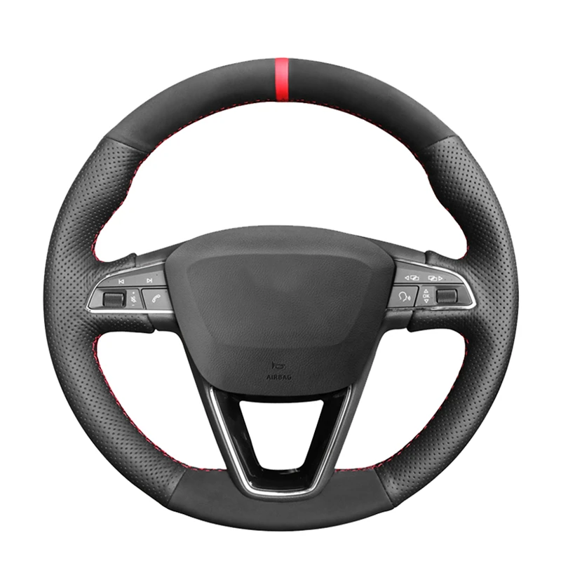 Čierny kryt volantu s semišom pre sedadlo Leon 5f MK3 2013-2020 Ibiza 6J Tarraco Arona Ateca Alhambra