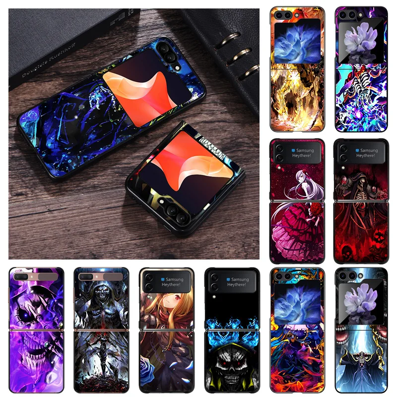 Čierny matný puzdro pre telefón pre Samsung Galaxy Z Flip6 Flip 6 5 4 3 Flip3 flip4 Flip5 5G Cool manga Overlord Tvrdý škrupinový kryt