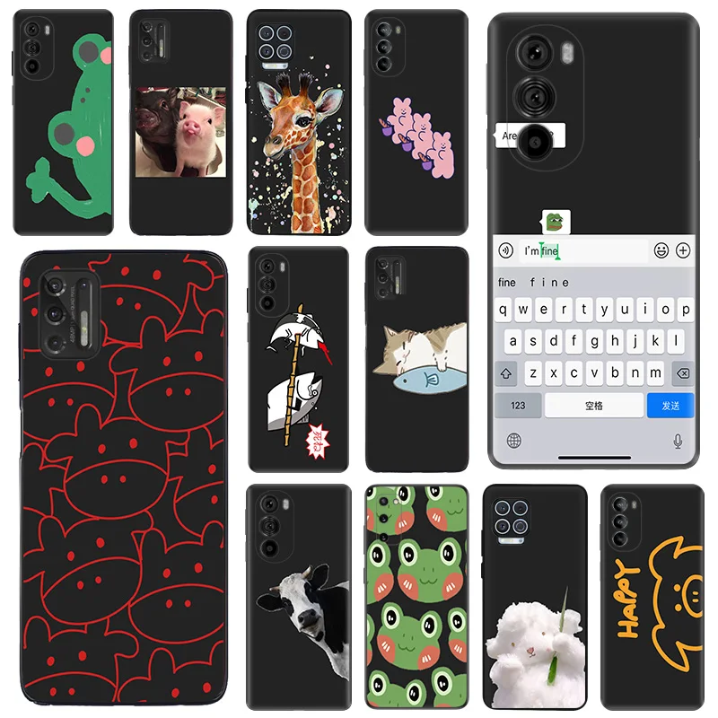 Čierny matný telefónny puzdro pre Motorola Moto G50 G73 G53 G72 G52 G30 G31 G60 G71 G22 G9 G60S PAT CAT RYBY RYBUJTE RYBOVÉ OCCKY SVEKOVÉ OCCI Mäk